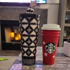 Starbucks Shade Akanbi 24oz tumbler with Straw Geo tribal black cream. NEW